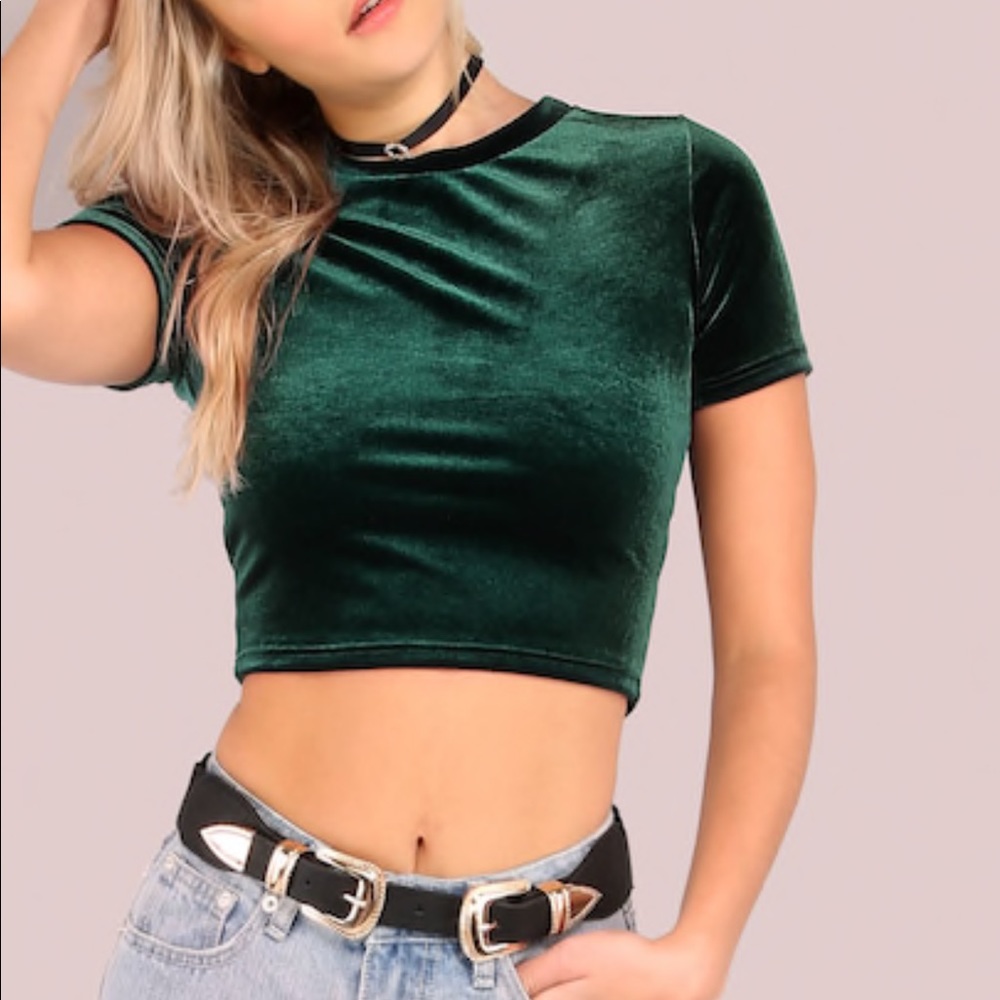 Green velvet crop top